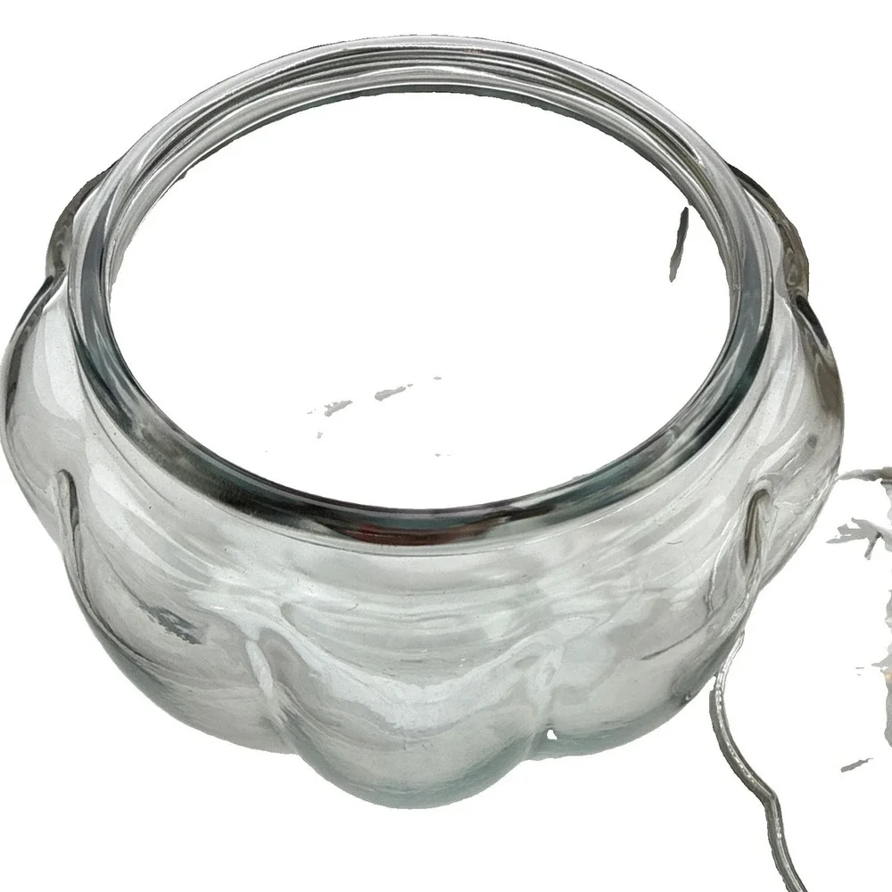 Anchor Hocking Vtg Clear Glass Pumpkin Shaped Jar Lid Cookie Candy Halloween 7.5